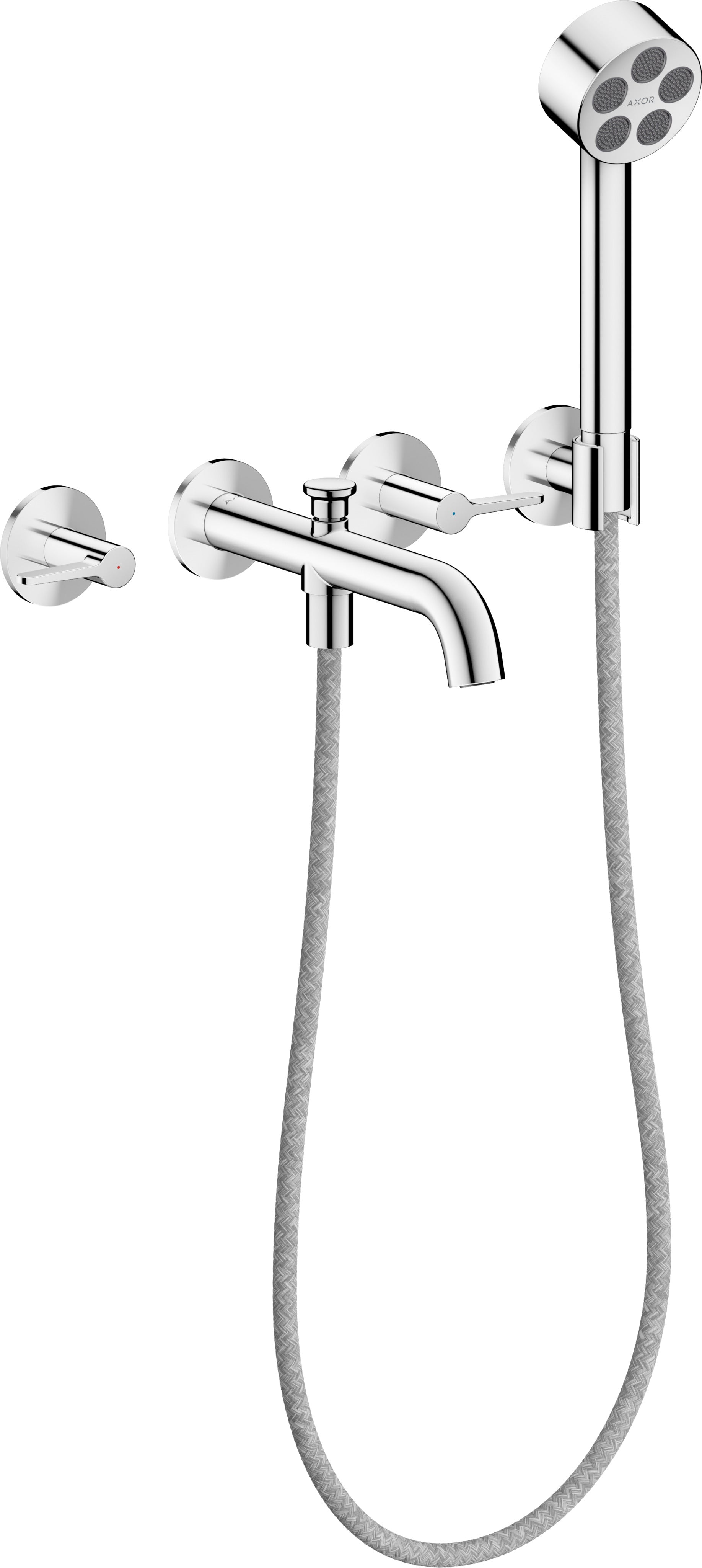 AXOR One 3-hole bath mixer for concealed installation wall-mounted with lever handles and hand shower