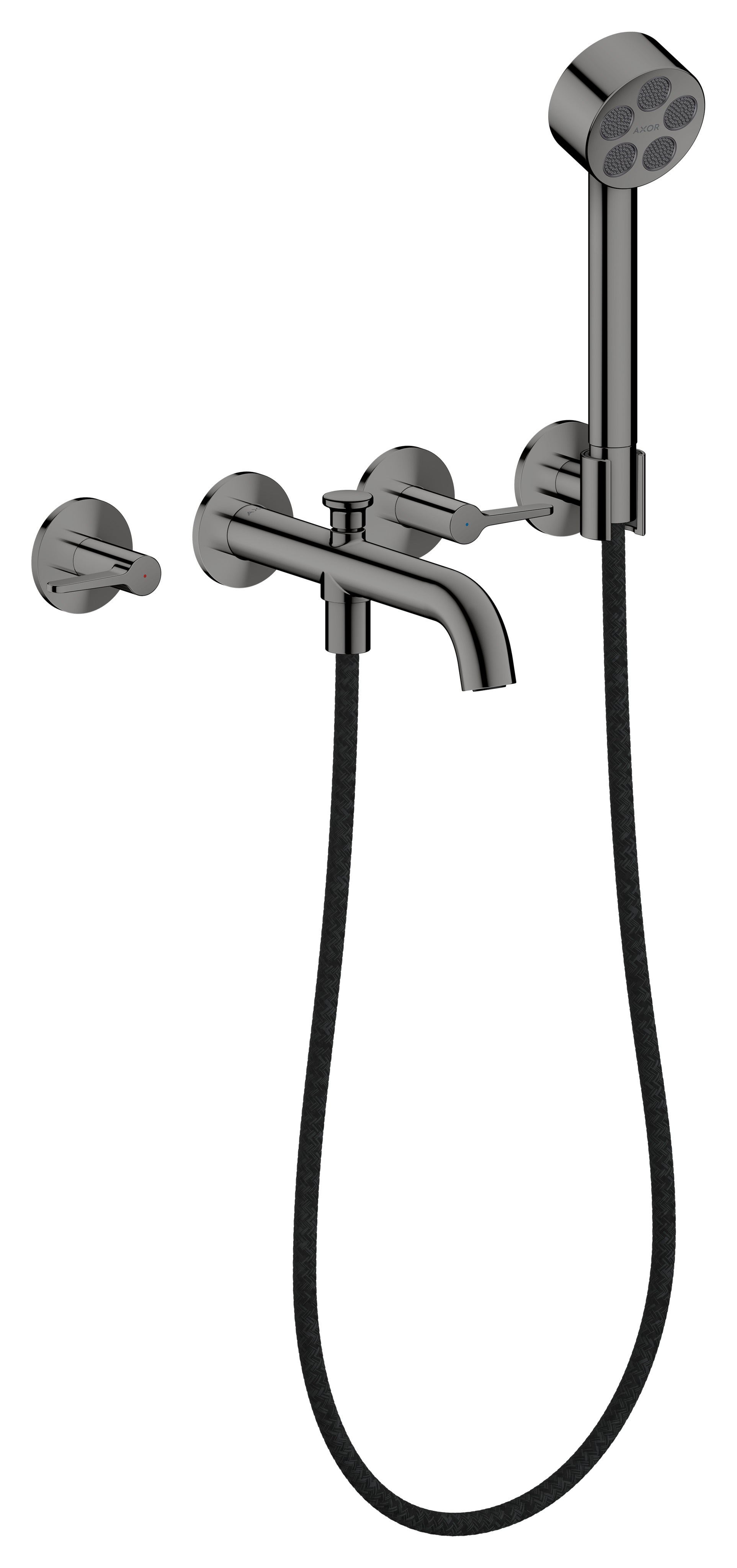 AXOR One 3-hole bath mixer for concealed installation wall-mounted with lever handles and hand shower