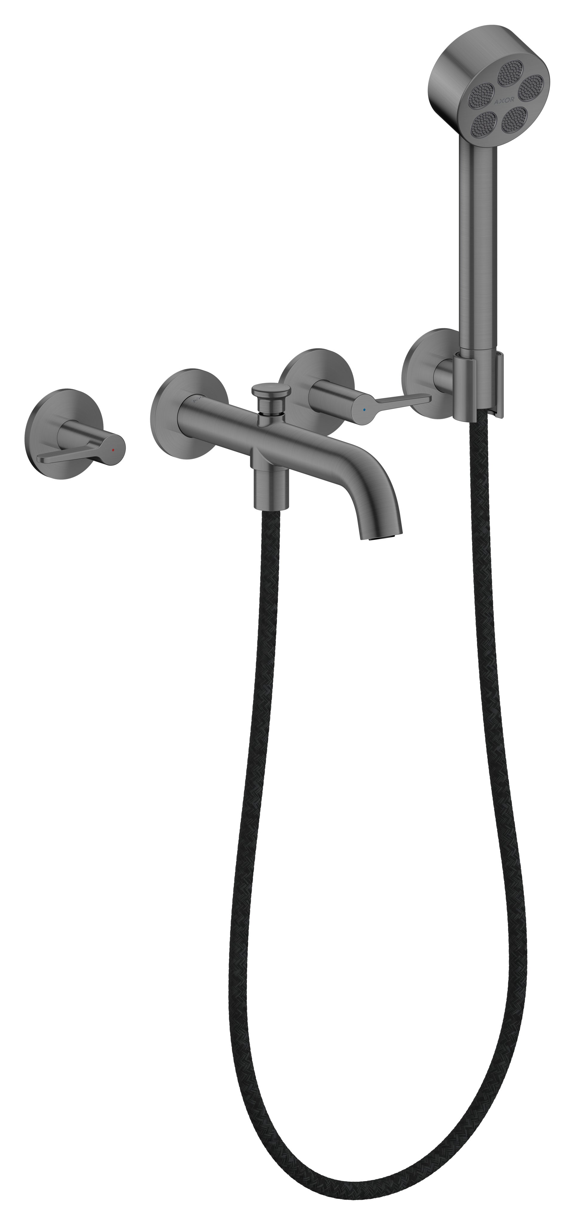 AXOR One 3-hole bath mixer for concealed installation wall-mounted with lever handles and hand shower