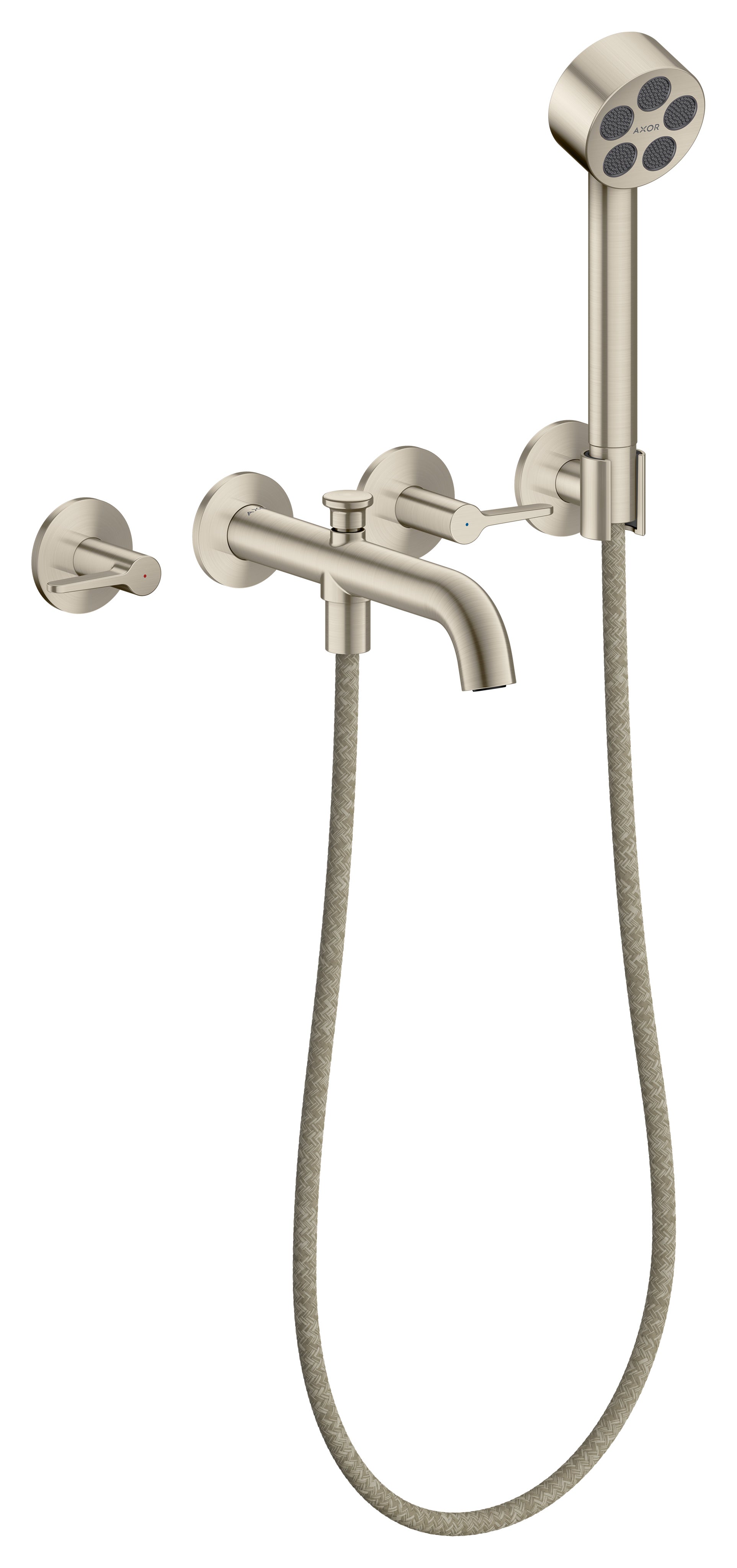 AXOR One 3-hole bath mixer for concealed installation wall-mounted with lever handles and hand shower