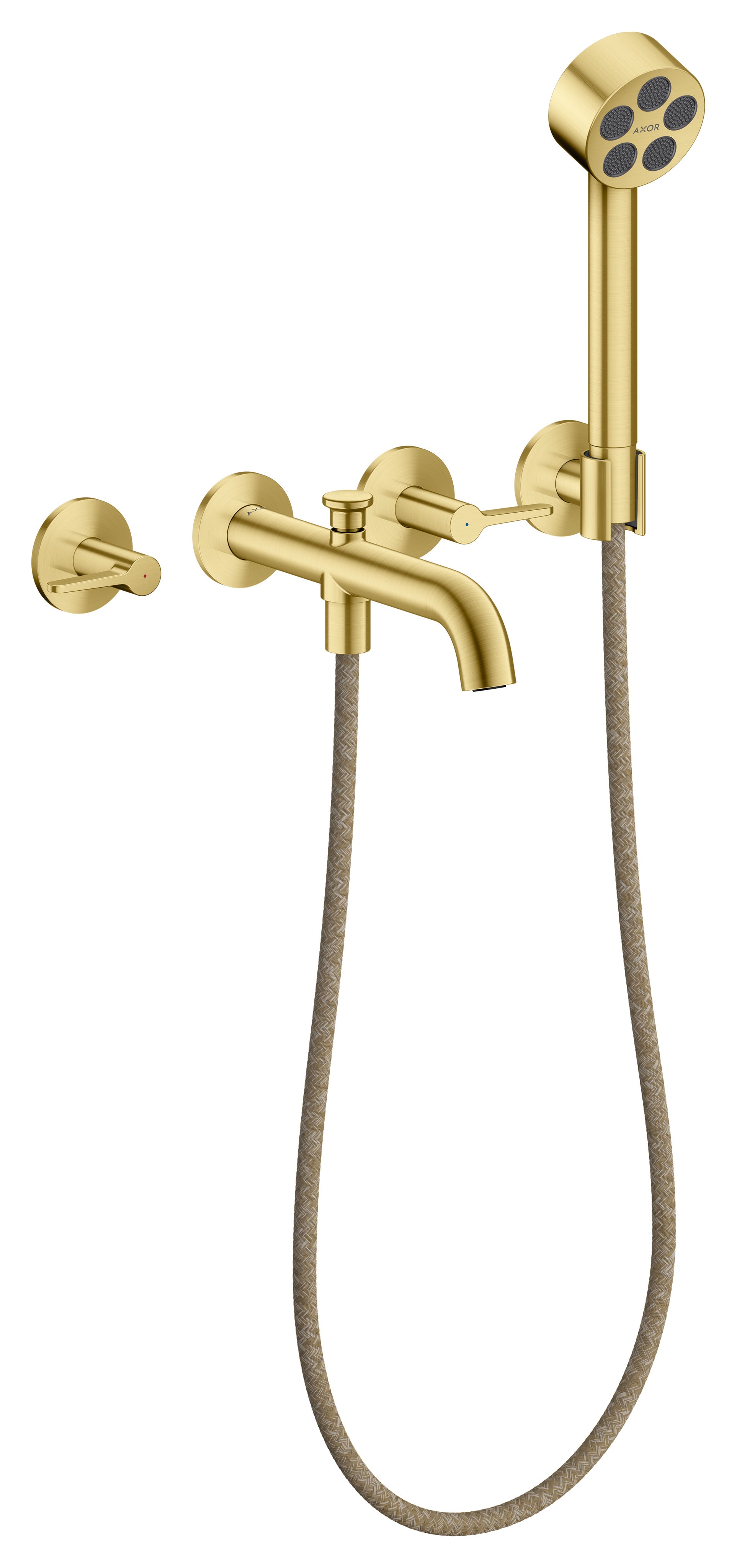 AXOR One 3-hole bath mixer for concealed installation wall-mounted with lever handles and hand shower