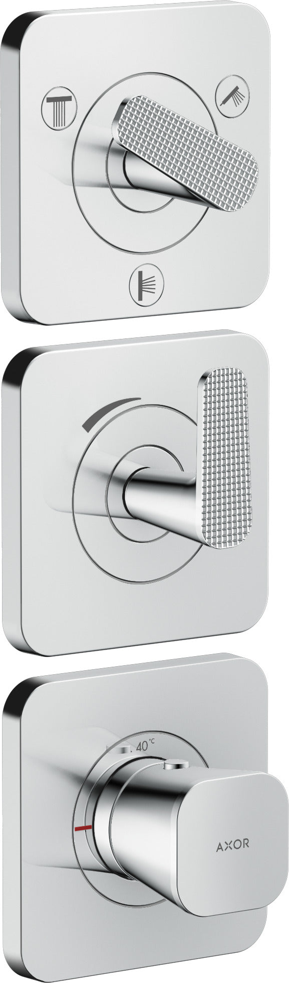AXOR Citterio C Thermostatic module 380/120 for concealed installation with escutcheons for 3 functions - cubic cut