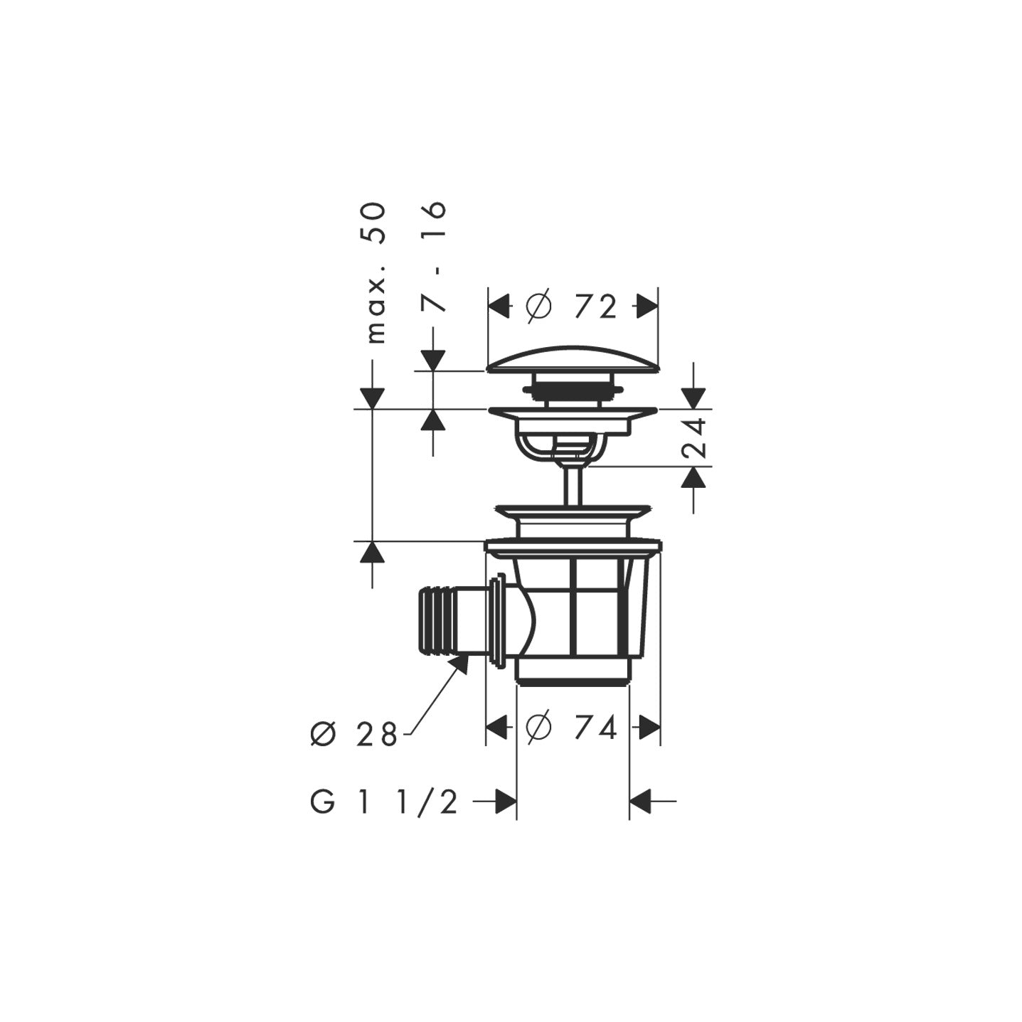 Waste set push-open for bath tubs