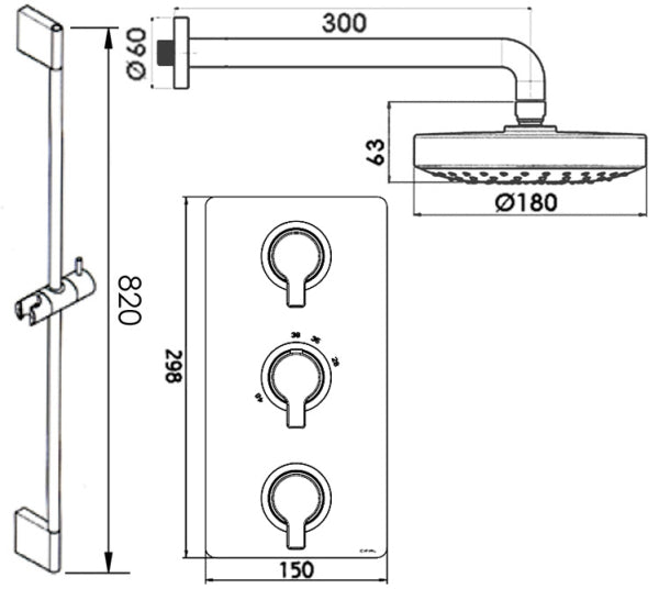 COULE - 3 Control Thermo Fixed/Flexi Shower Kit
