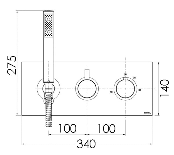 TECHNO 465 2 Control Landscape Thermo Shower 2 outlets