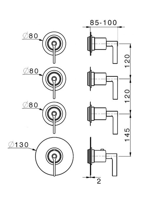 LAYLA - 4 Control Valve 3 Outlet - Lever