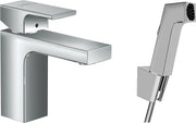 Vernis Shape Single lever basin mixer 100 with bidet spray and shower hose 160 cm