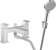 Vernis Shape 2-hole rim mounted bath mixer with diverter valve and Vernis Blend hand shower Vario