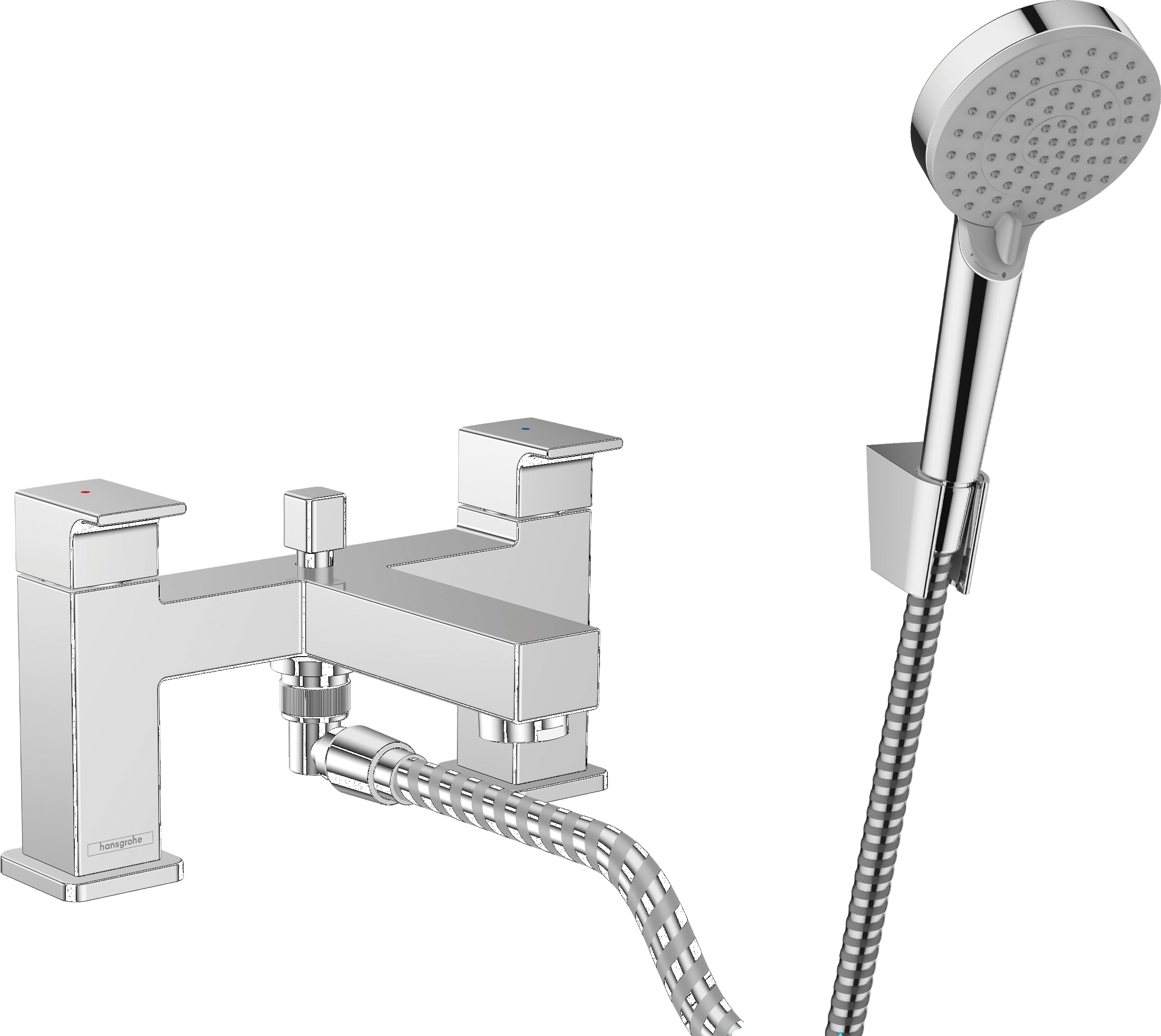 Vernis Shape 2-hole rim mounted bath mixer with diverter valve and Vernis Blend hand shower Vario