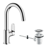Vernis Blend Single lever basin mixer with swivel spout and pop-up waste set