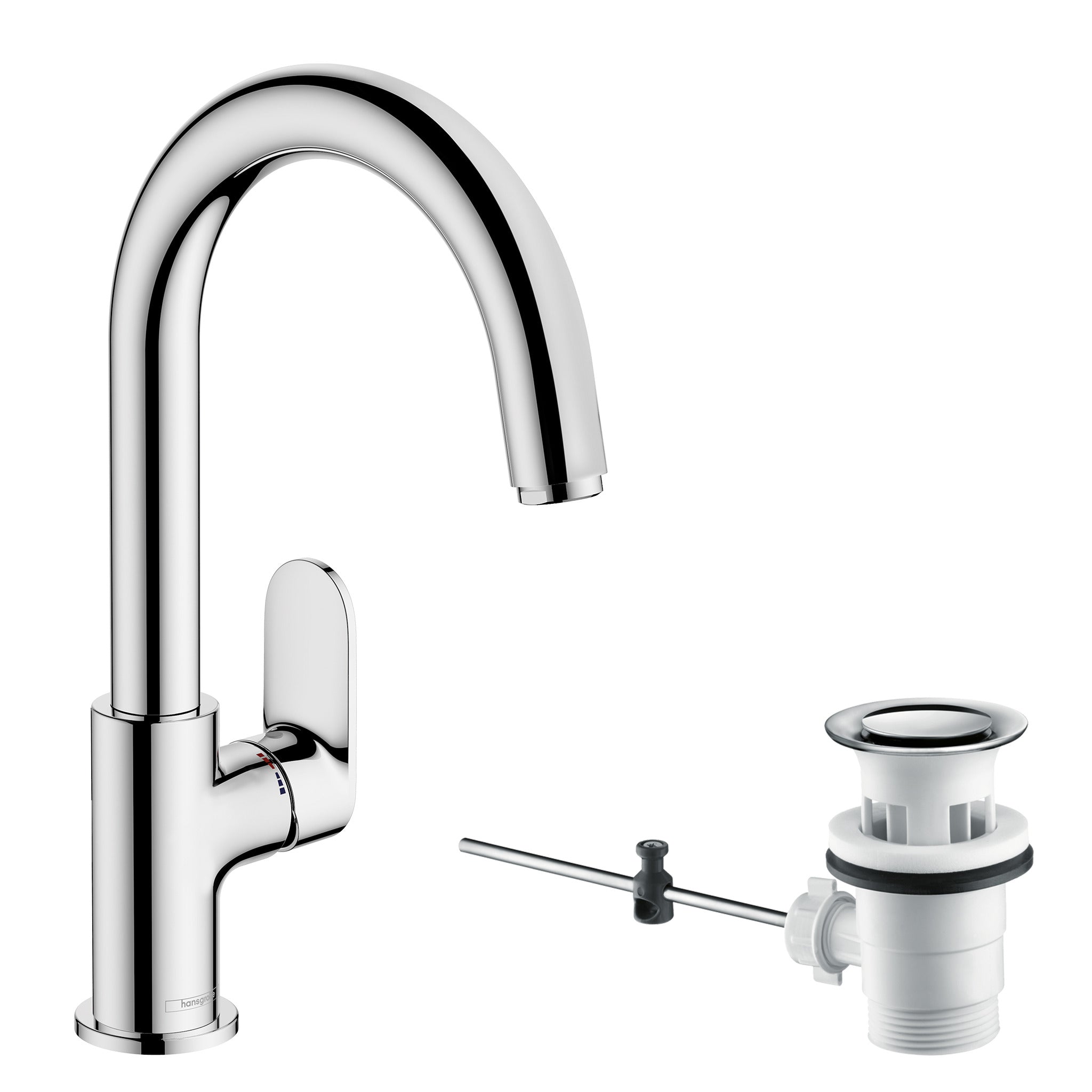 Vernis Blend Single lever basin mixer with swivel spout and pop-up waste set