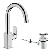 Vernis Shape Single lever basin mixer with swivel spout and pop-up waste set