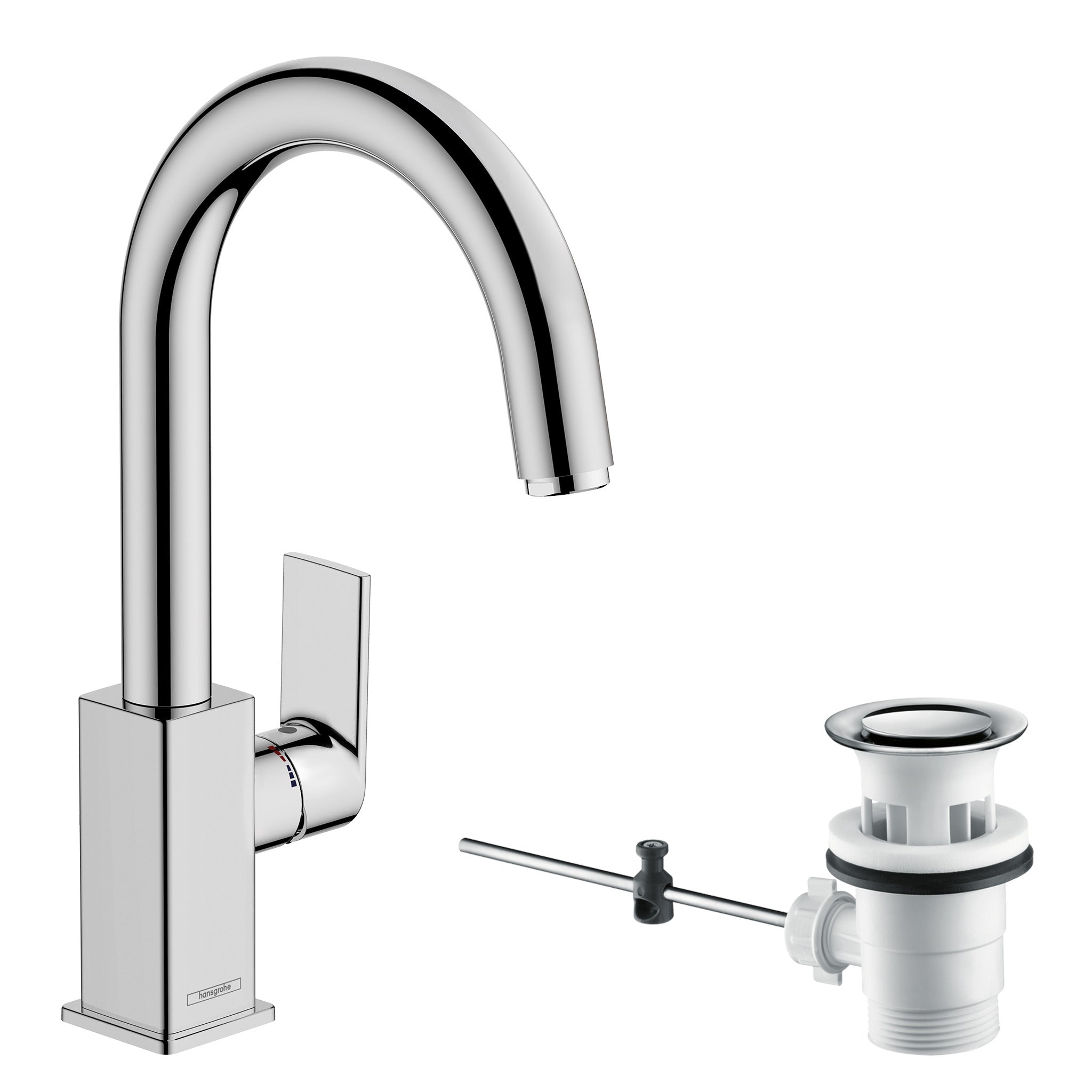 Vernis Shape Single lever basin mixer with swivel spout and pop-up waste set