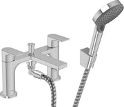 Rebris E 2-hole rim mounted bath mixer with diverter valve and Vernis Blend hand shower Vario