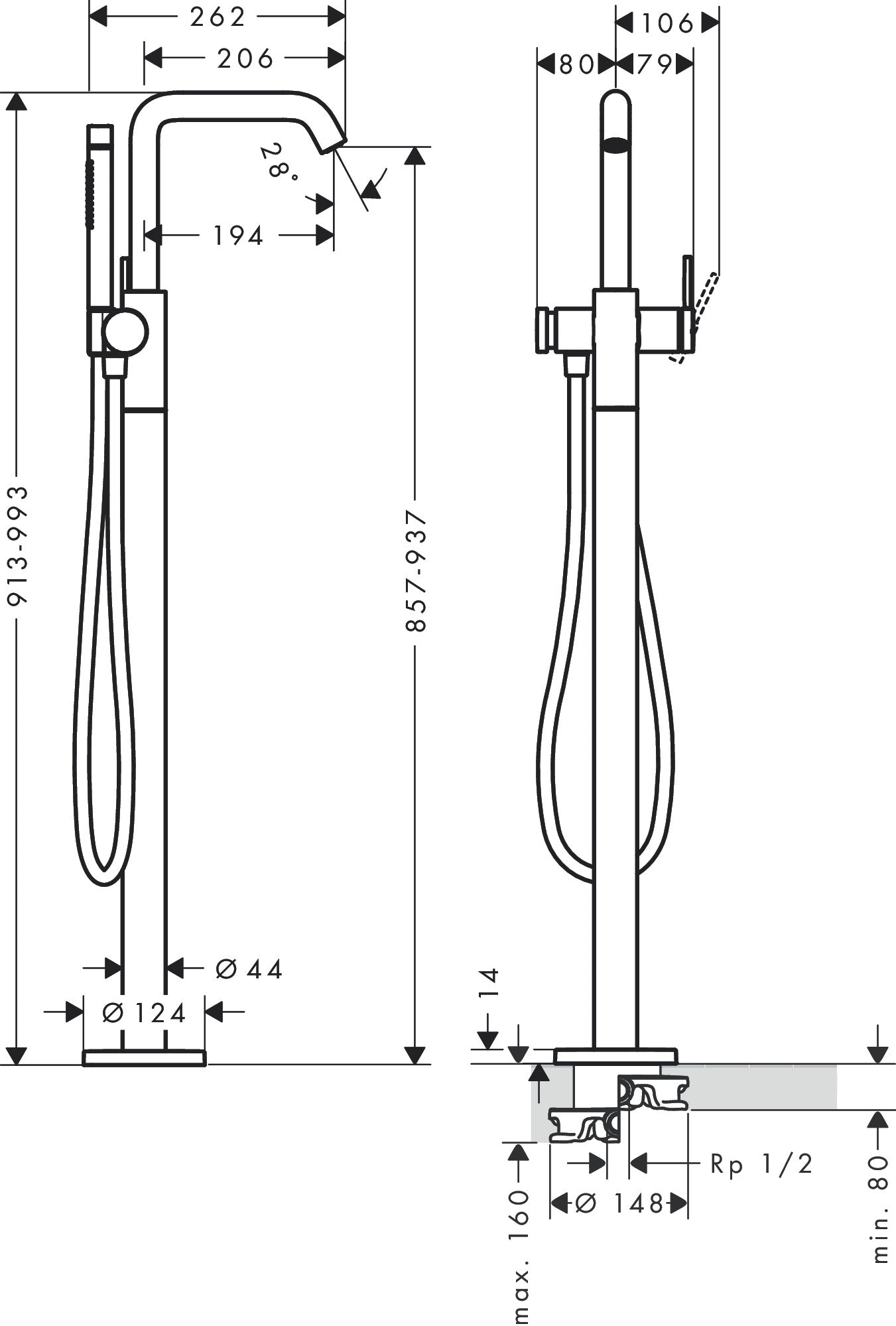 Tecturis S Single lever bath mixer floor-standing