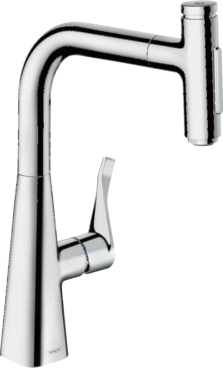 Metris Select M71 Single lever kitchen mixer 240 with pull-out spray and sBox, 2 spray modes