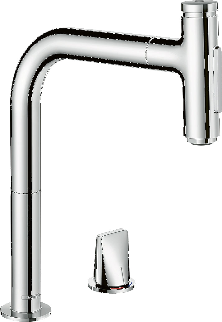 Metris Select M71 2-hole single lever kitchen mixer 200 with pull-out spray and sBox, 2 spray modes