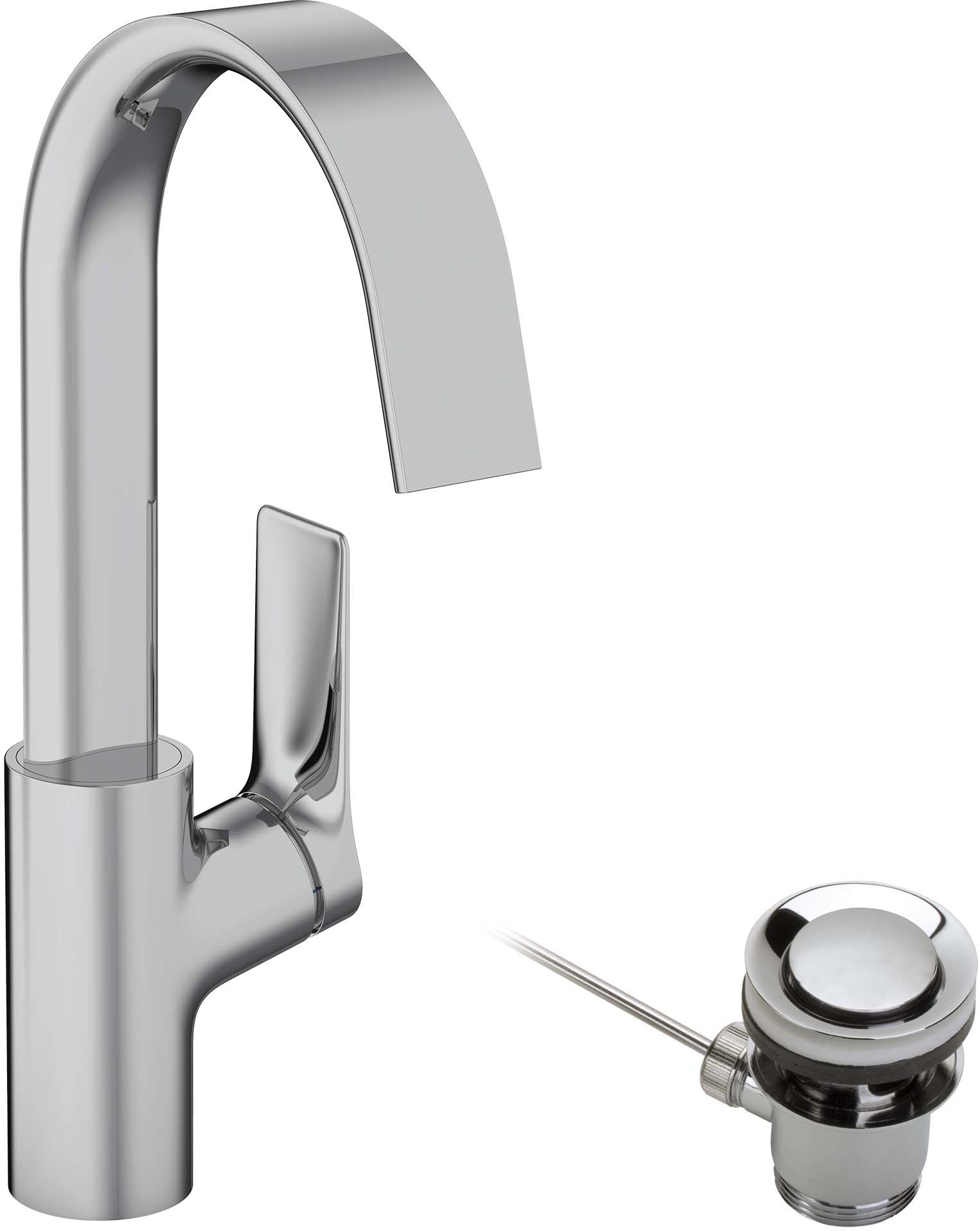 Vivenis Single lever basin mixer 210 with swivel spout and pop-up waste set