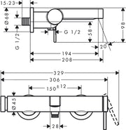 Finoris Single lever bath mixer for exposed installation