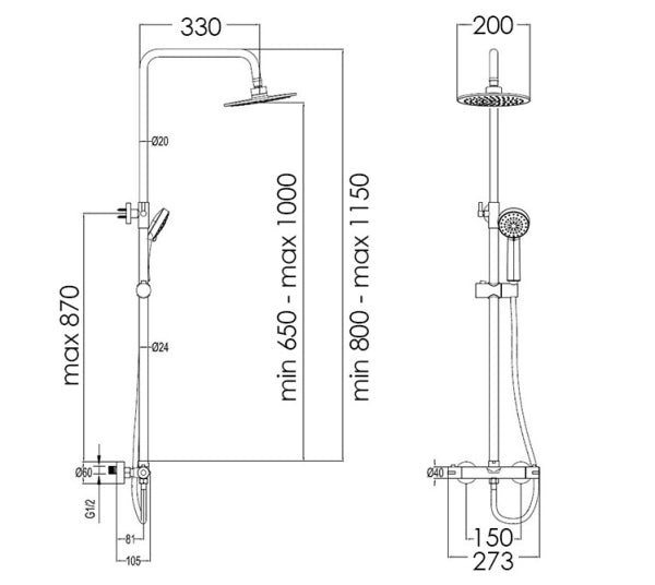X11 - Shower Column Adjustable 'L' Riser