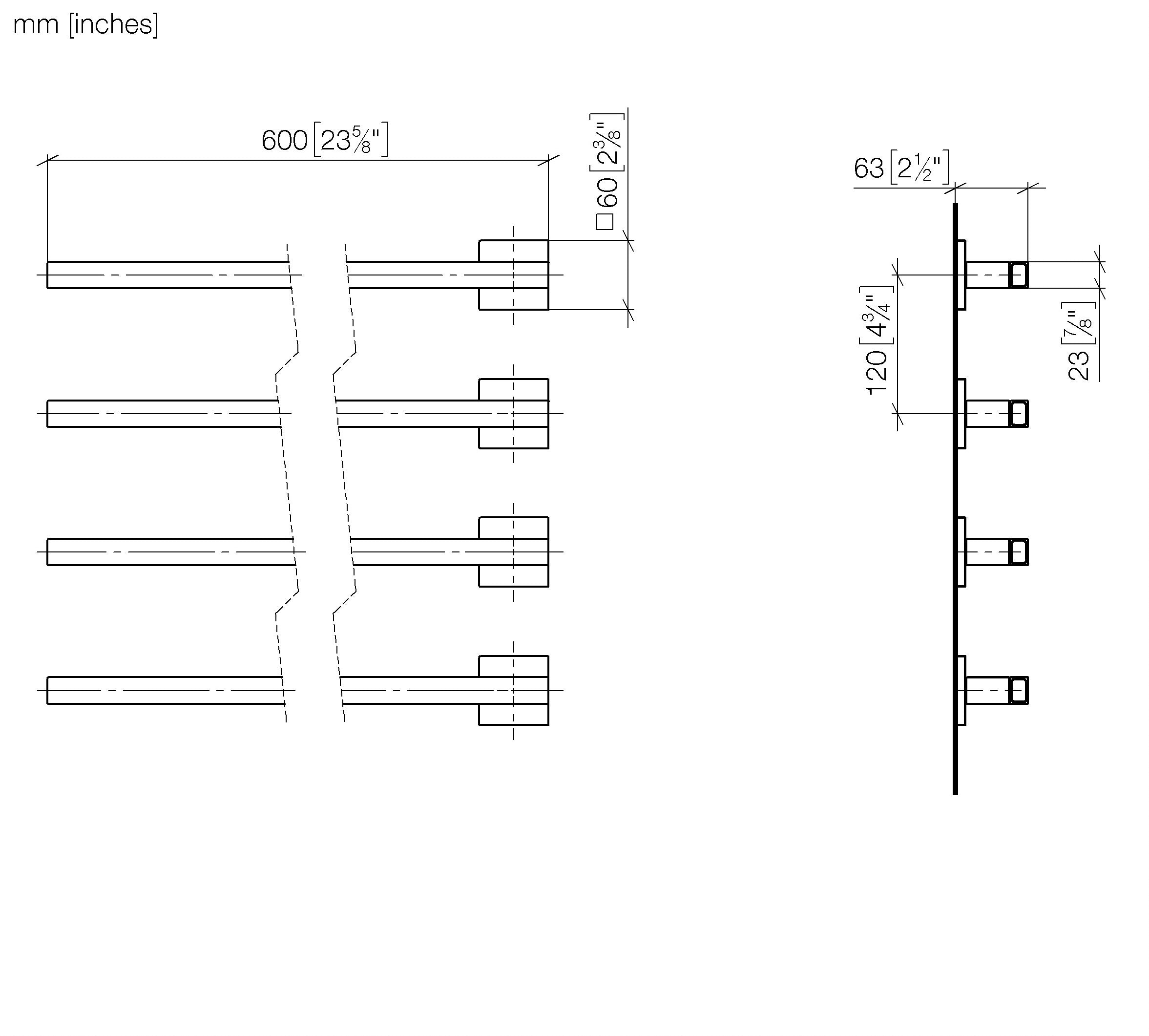 Towel Warmer 4 Fold Projection Left Without Control Element Chrome II
