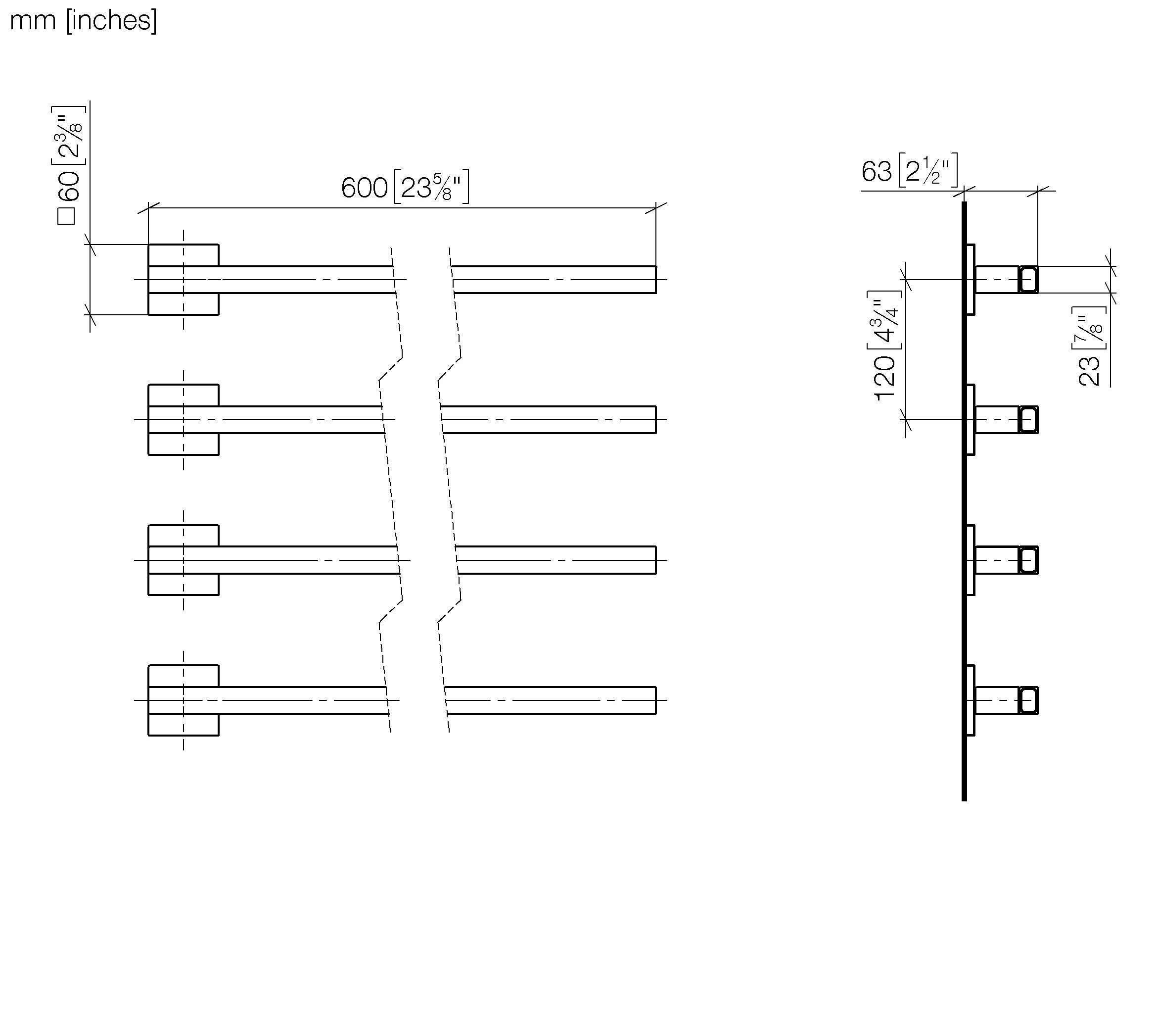 Towel Warmer 4 Fold Projection Right Without Control Element Chrome II
