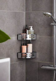 TWO TIER CORNER SHOWER TIDY WITH REMOVABLE TRAY CHROME