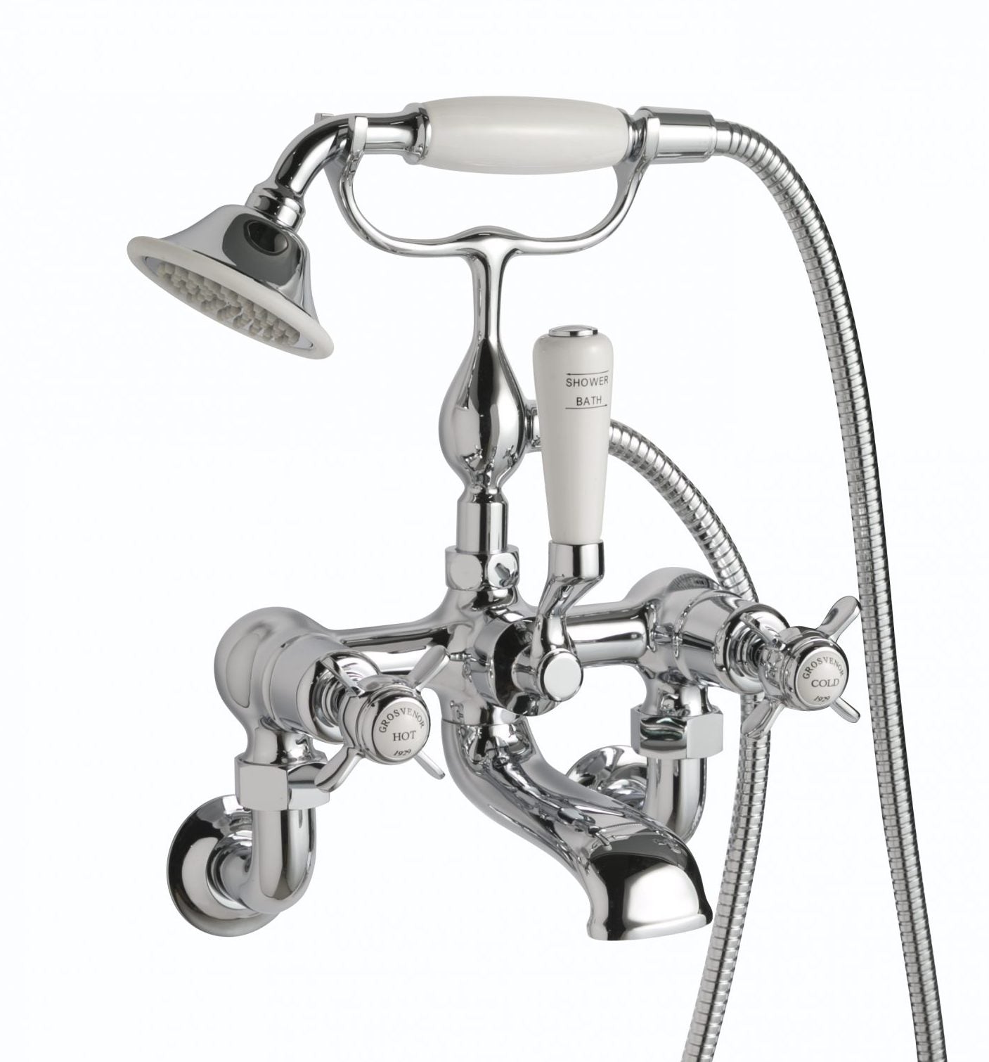 GROSVENOR PINCH BATH SHOWER MIXER WALL MOUNTED WITH KIT