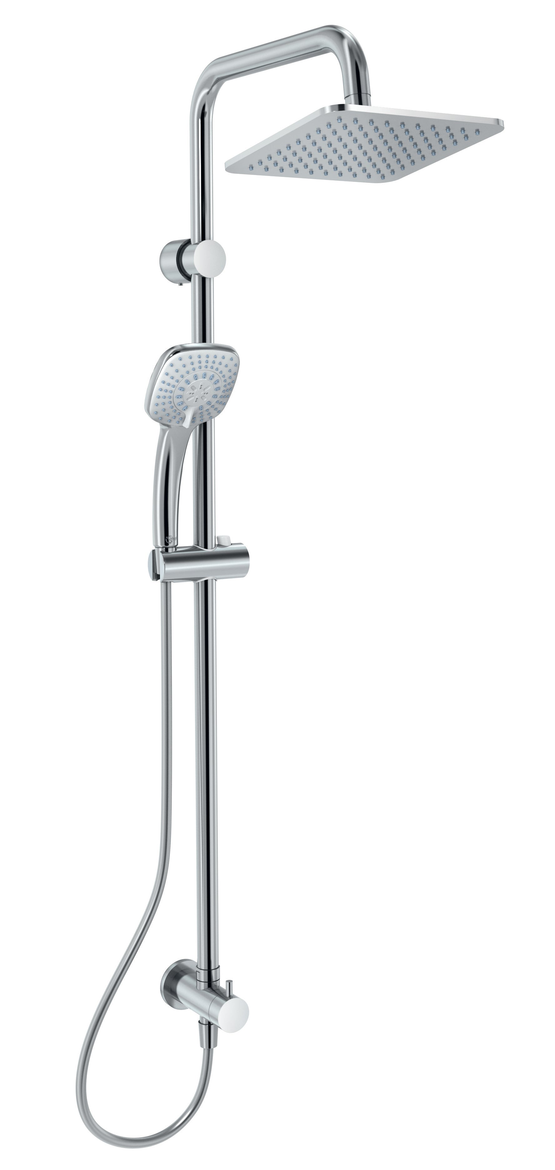 Idealrain square shower system kit with Idealrain 200mm square rainshower, Idealrain Cube M3 3 function handspray, 1.75m Idealflex hose and diverter