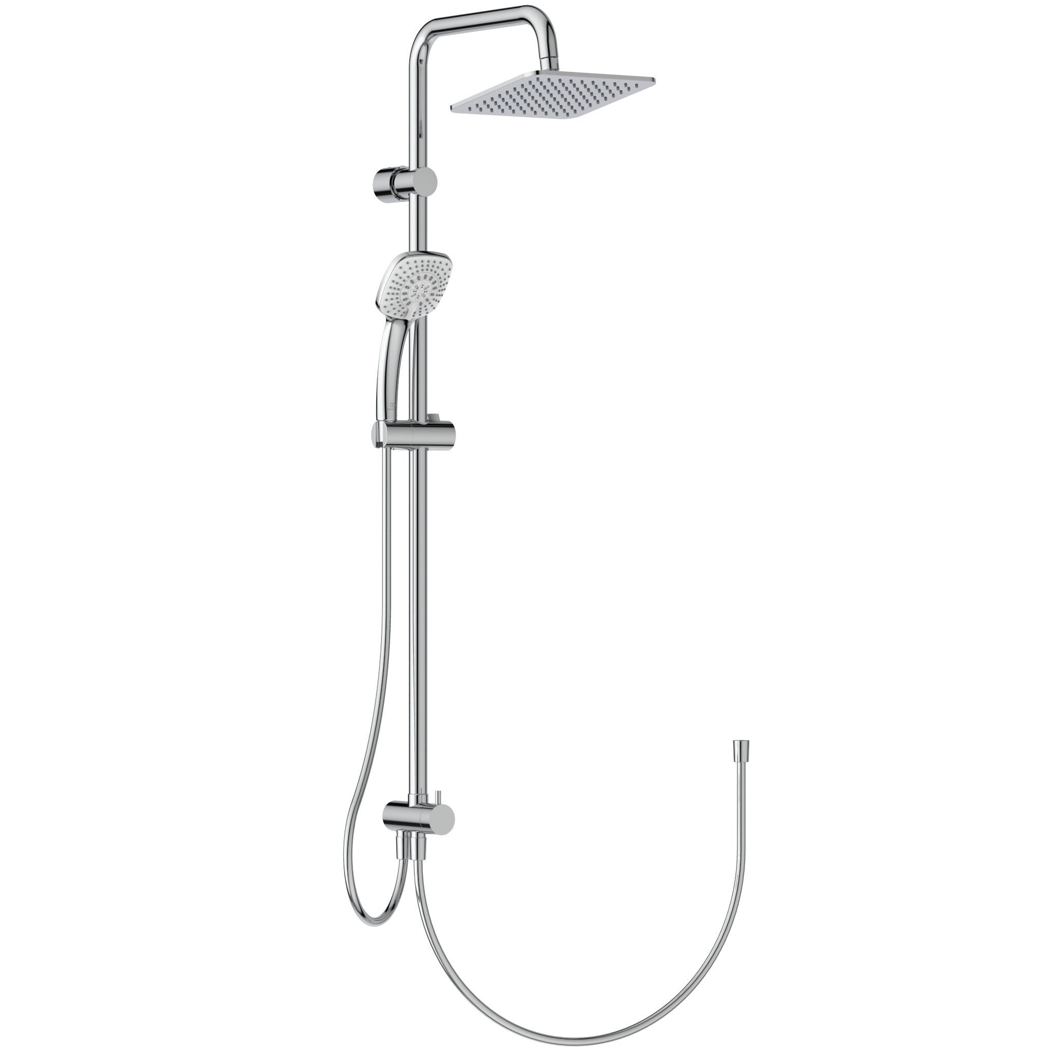 Idealrain square shower system kit with Idealrain 200mm square rainshower, Idealrain Cube M3 3 function handspray, 1.75m Idealflex hose and diverter