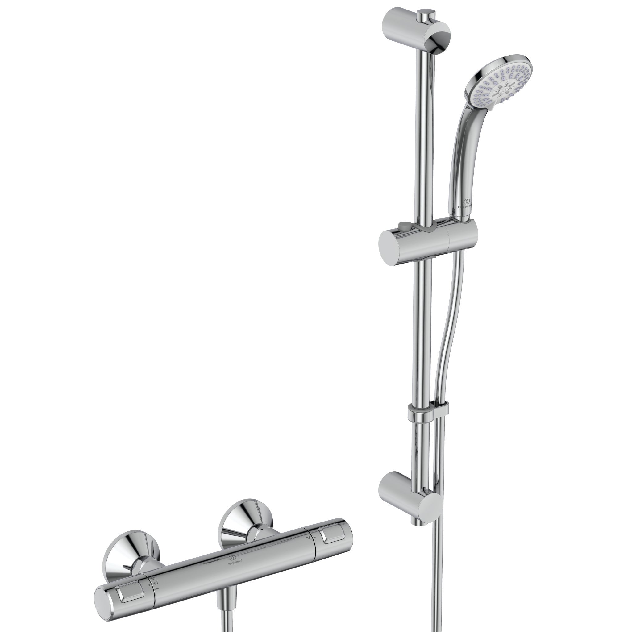 Ceratherm T25 exposed thermostatic shower mixer pack with idealrain S3 3 function ø80 handspray, 600mm rail and 1.25m hose