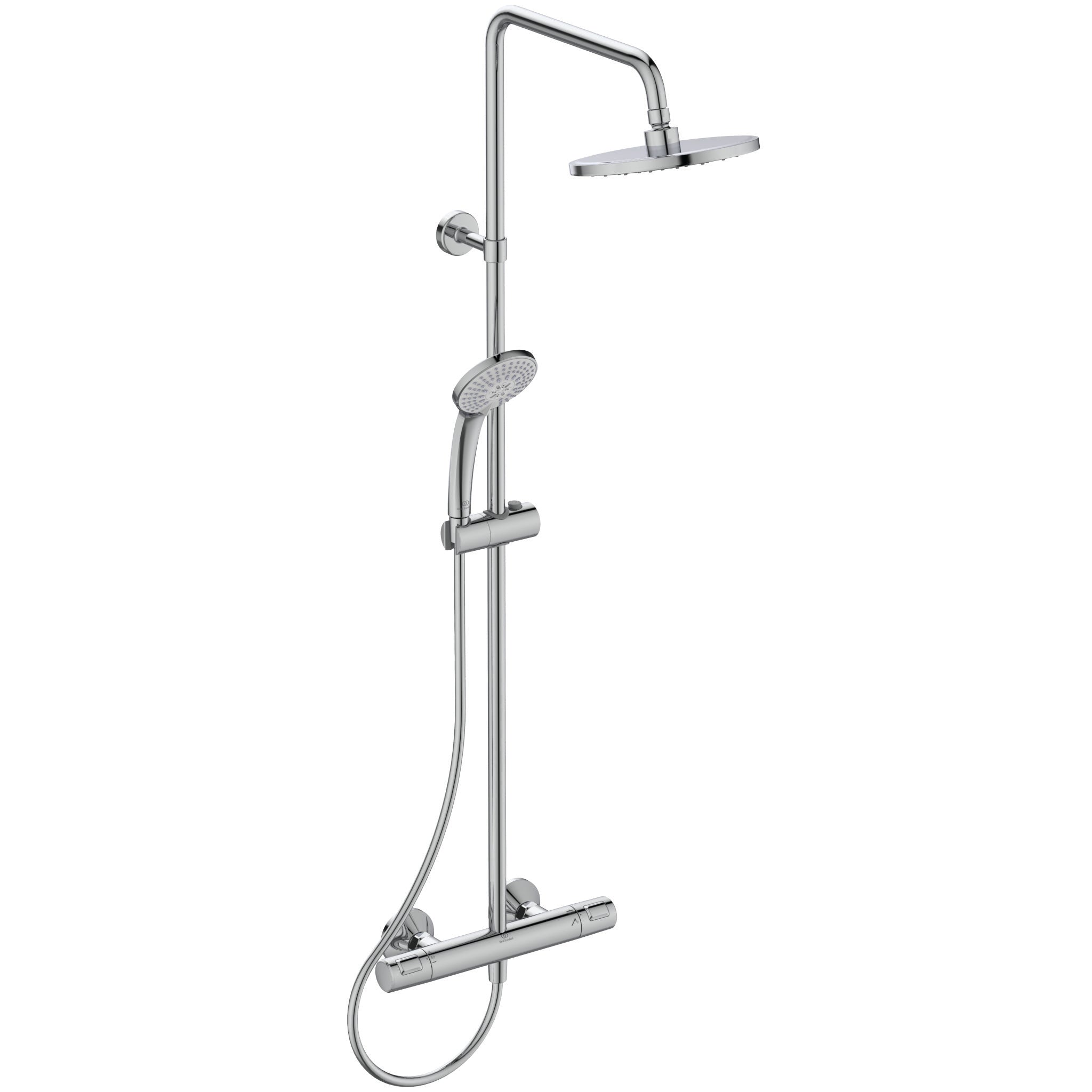 Ceratherm T25 exposed thermostatic shower system with Idealrain 200mm round rainshower, Idealrain M3 3 function 100mm handspray and 1.5m Ideaflex hose