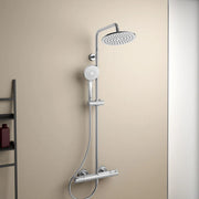 Ceratherm T50 exposed thermostatic shower system with Idealrain 200mm round rainshower, Idealrain Evo round 3 function 110mm handspray and 1.75m Ideaflex hose