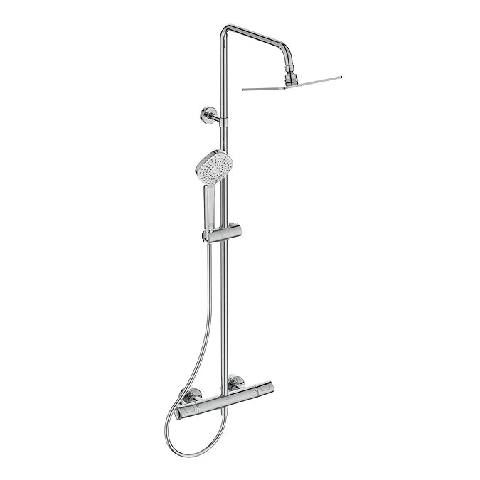 Ceratherm T100 exposed thermostatic shower system with Idealrain 200mm square rainshower, Idealrain Evo diamond 3 function handspray and 1.75m Ideaflex hose