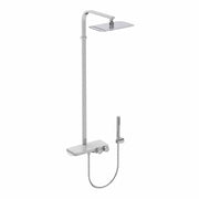 Ceratherm S200 exposed thermostatic shelf shower system with Idealrain 300x200mm rectangular rainshower, rectangular riser pipe, Idealrain stick handspray and 1.5m Ideaflex hose