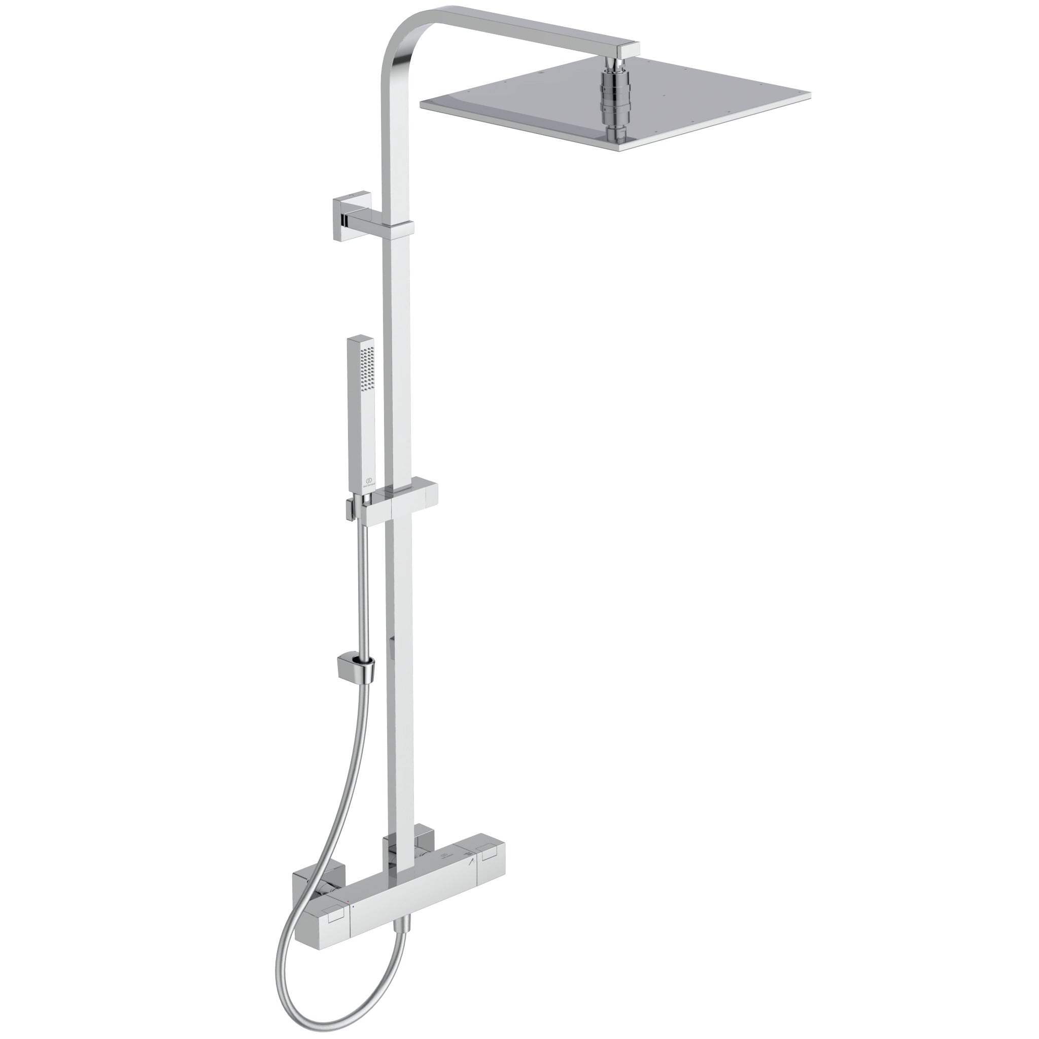 Ceratherm C100 exposed thermostatic shelf shower mixer pack with idealrain evo 3 function diamond 110mm handspray, 600mm rail and 1.75m idealflex hose