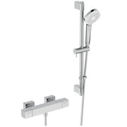 Ceratherm C100 exposed thermostatic shelf shower mixer pack with idealrain evo 3 function diamond 110mm handspray, 600mm rail and 1.75m idealflex hose