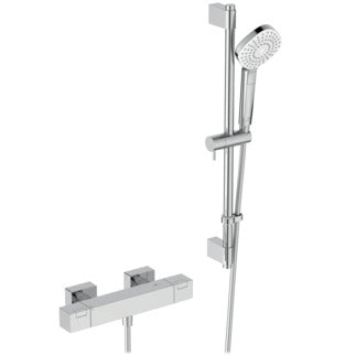 Ceratherm C100 exposed thermostatic shelf shower mixer pack with idealrain evo 3 function diamond 110mm handspray, 600mm rail and 1.75m idealflex hose