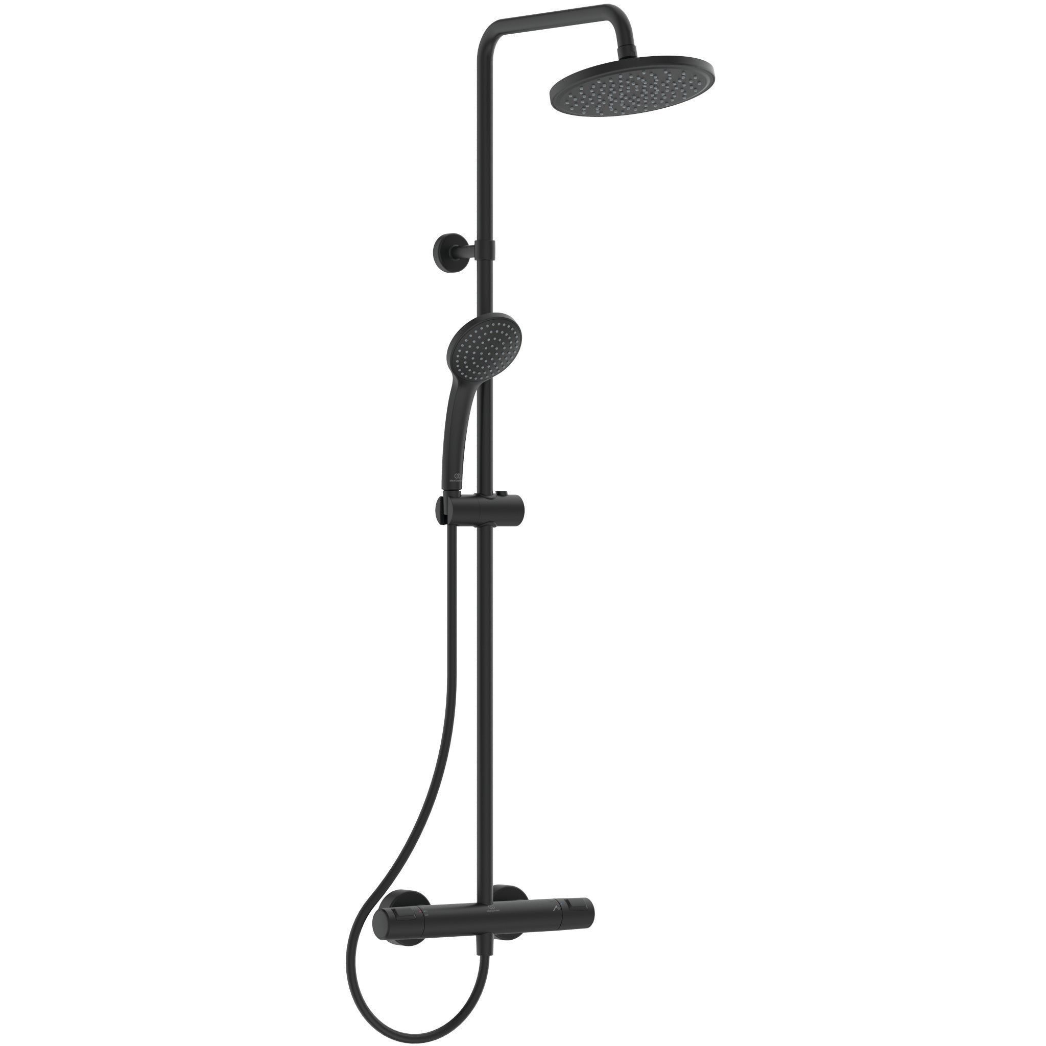 Ceratherm T25 exposed thermostatic shower mixer pack with idealrain s3 3 function ø80 handspray, 600mm rail and 1.25m hose - Silk Black