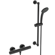 Ceratherm T25 exposed thermostatic shower mixer pack with idealrain s3 3 function ø80 handspray, 600mm rail and 1.25m hose - Silk Black