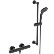 Ceratherm T100 built-in thermostatic 2 outlet shower set with Idealrain 300mm round rainshower head, 400mm wall arm, stick handspray, round wall elbow bracket and 1.75m Idealflex hose - Silk Black
