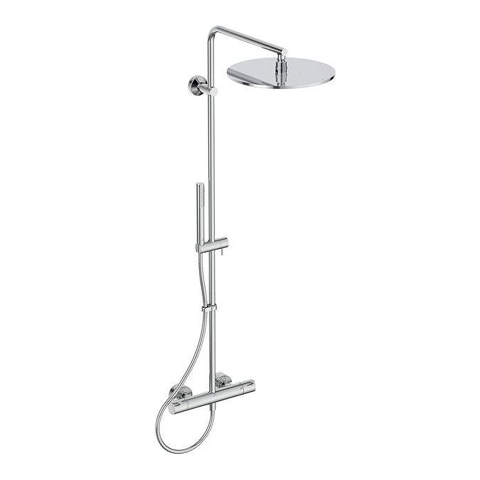 Ceratherm T125 exposed thermostatic shower system with Idealrain 300mm round rainshower on swivelling arm, Idealrain stick handspray and 1.75m Idealfex hose