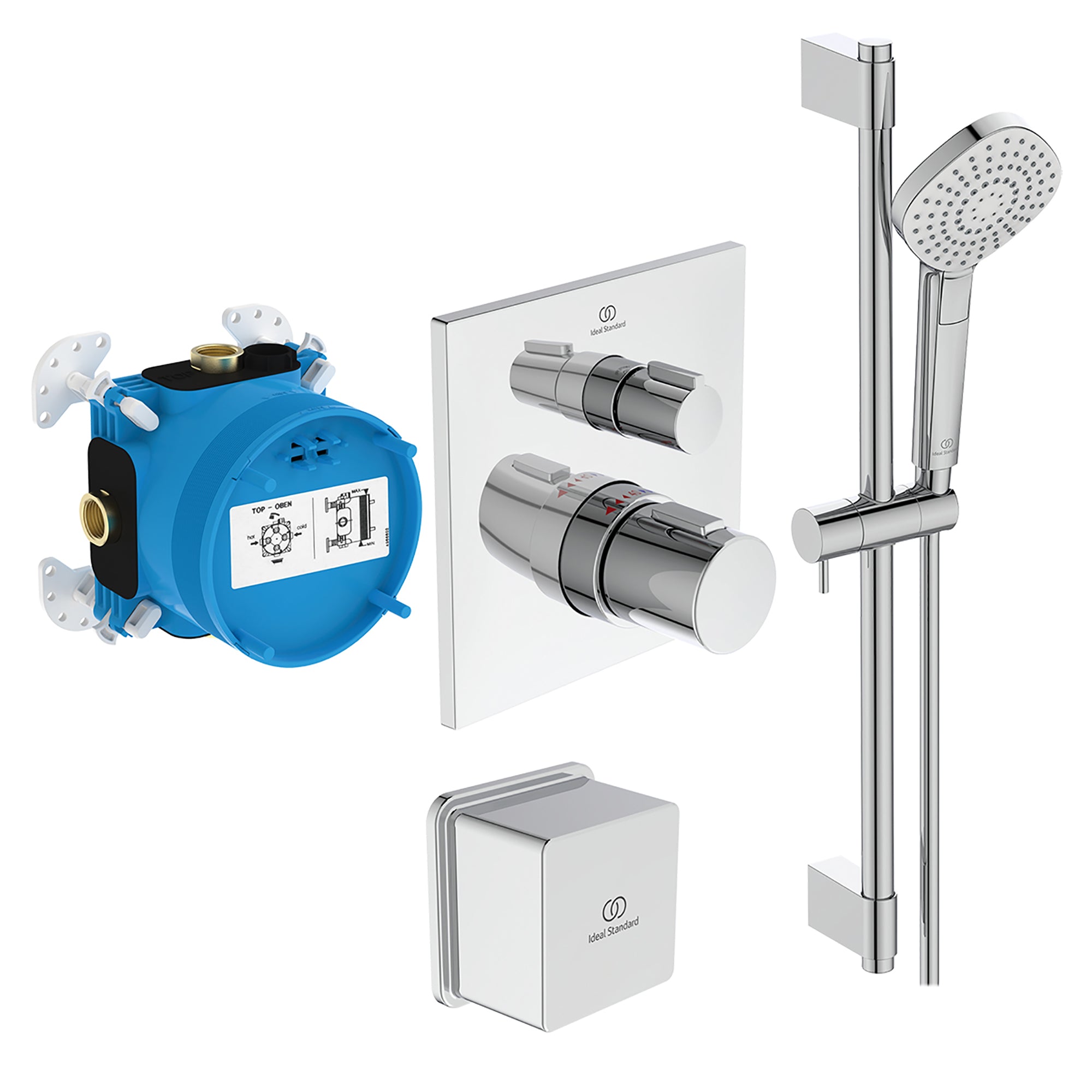 Ceratherm C100 built-in thermostatic 1 outlet shower set with Idealrain Evo 110mm diamond shower kit