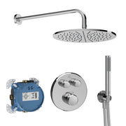 Ceratherm Navigo built-in thermostatic 2 outlet round shower set with Idealrain round 300mm fixed rainshower head, 400mm wall arm, stick handspray, round wall elbow bracket and 1.75m Idealflex hose, chrome