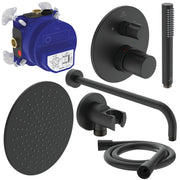 Ceratherm Navigo built-in thermostatic 2 outlet square shower set with Idealrain square 300mm fixed rainshower head, 400mm wall arm, stick handspray, round wall elbow bracket and 1.75m Idealflex hose, chrome