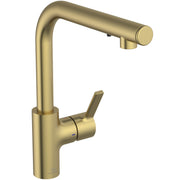 Gusto iMX single lever 1 tap hole round L shaped spout sink mixer with push button soap dispenser and blue start technology