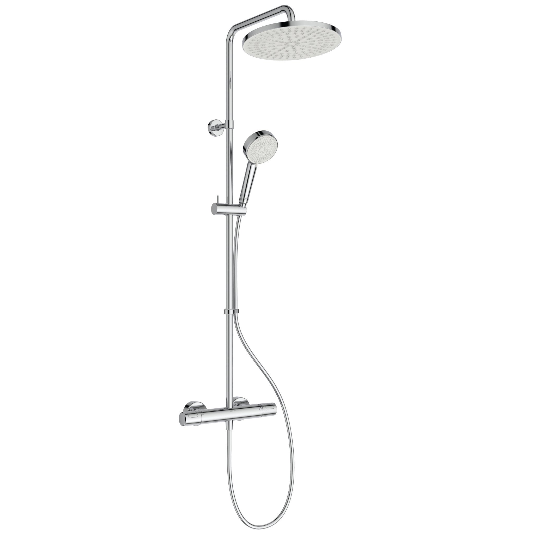 Ceratherm T25N Exposed thermostatic Shower system, 260mm fixed round shower head, 100mm 2 function handspray. 1.75m hose - chrome