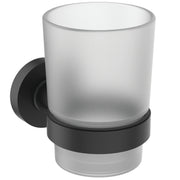 IOM tumbler and holder, silk black frosted glass
