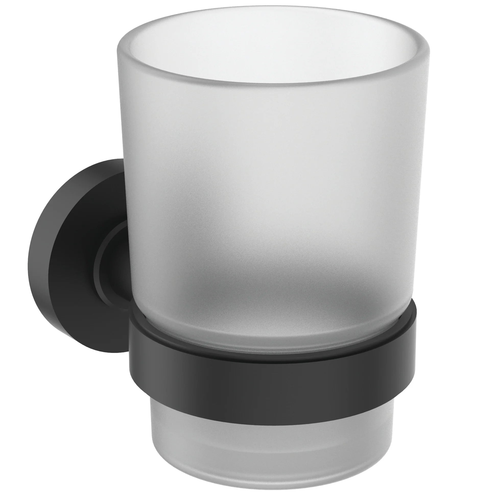 IOM tumbler and holder, silk black frosted glass