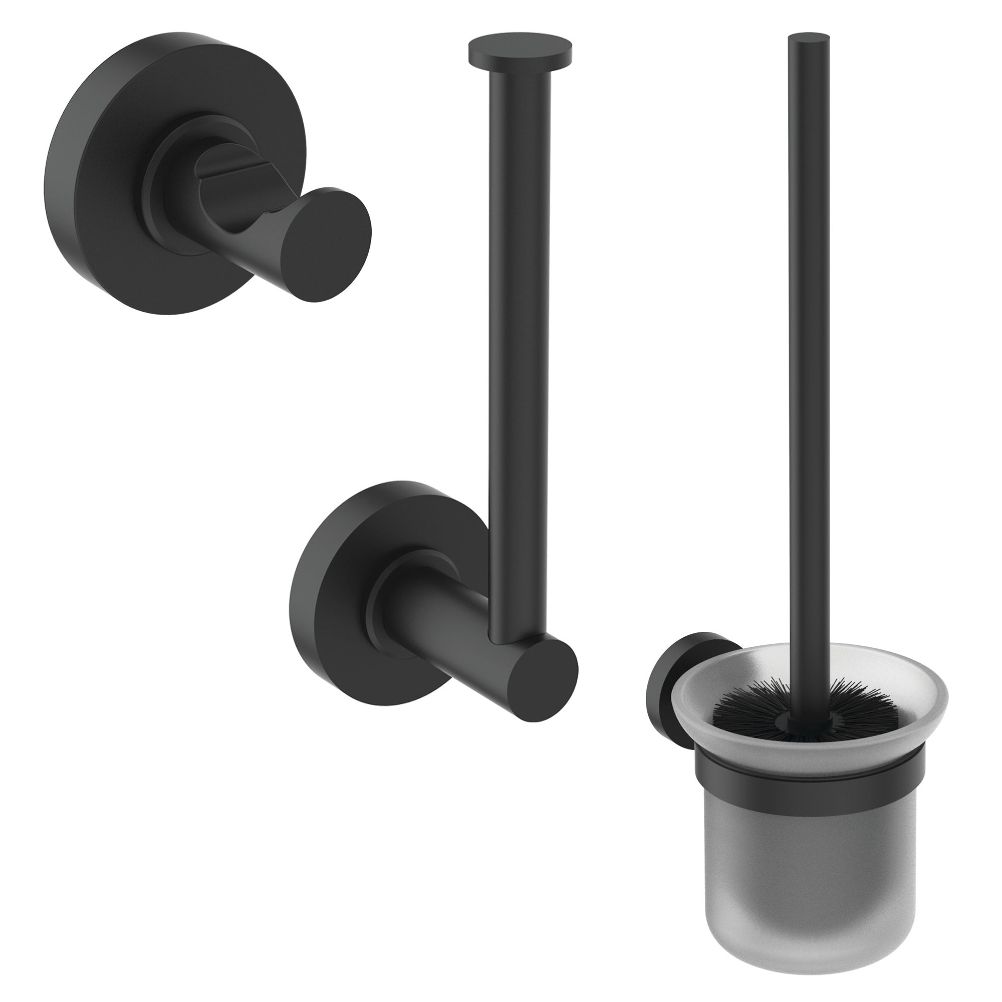 IOM toilet roll holder, robe hook & toilet brush bundle, silk black finish